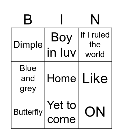 Surprise song bingo Card