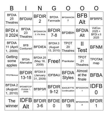 2 Channels Bingo Card