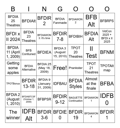 2 Channels Bingo Card