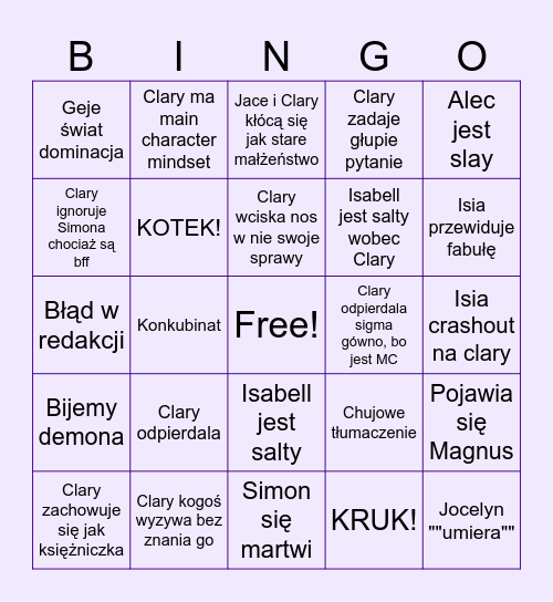 Dary Anioła Bingo Card