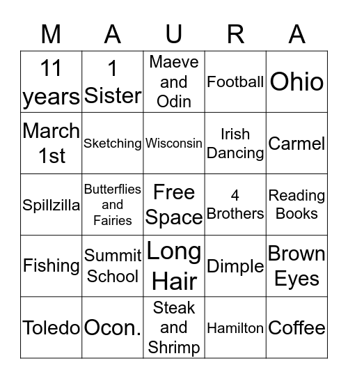 Miss Maura Bingo Card