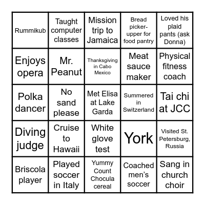 Giorgio's 90th birthday BINGO Card