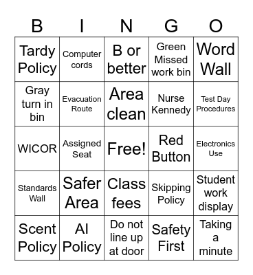 Syllabus/Room Bingo Card