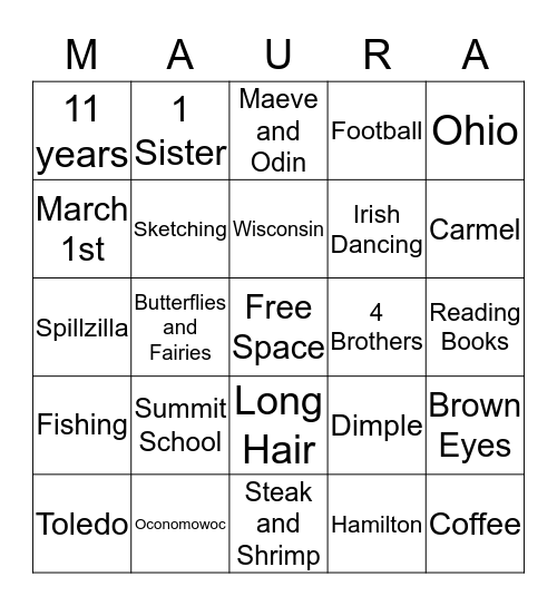 Miss Maura Bingo Card