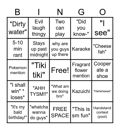 Maddie's Birthday Bingo Card