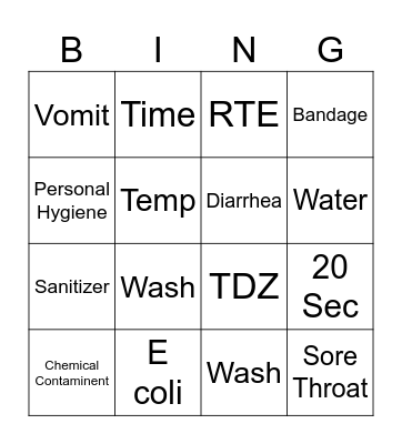 Call Back Bingo Card