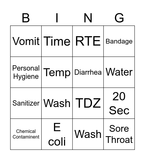 Call Back Bingo Card