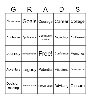 GRADS Bingo Card