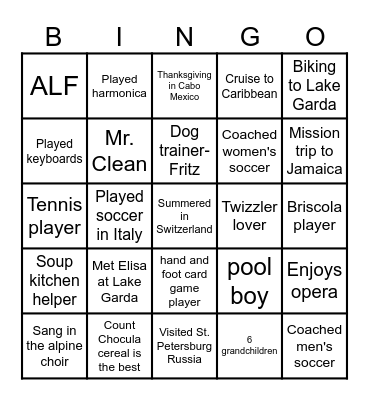 Giorgio's 90th Birthday BINGO Card