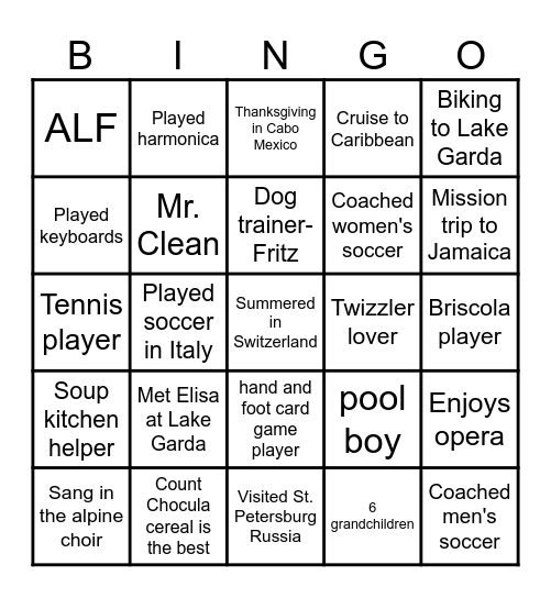 Giorgio's 90th Birthday BINGO Card