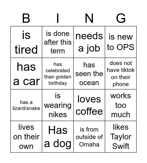 Find someone who... Bingo Card
