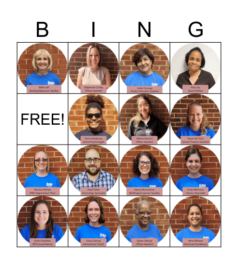 BMP Staff to Know Bingo Card