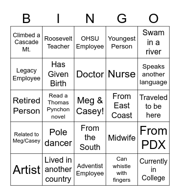 Mingle Bingo Card
