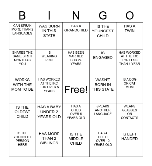 Find the Guest Bingo Card