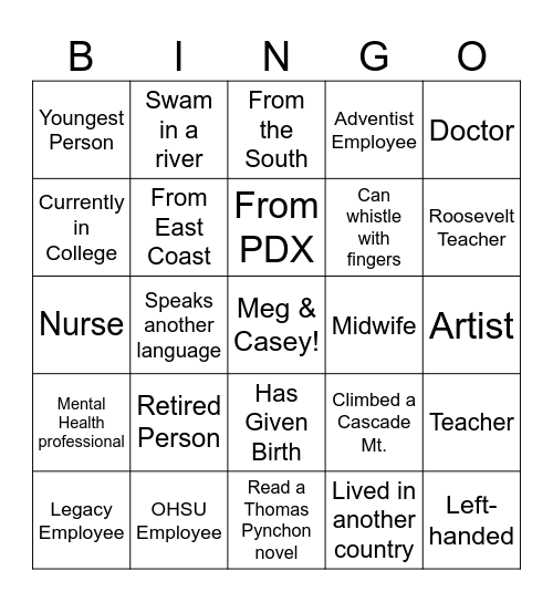 Mingle Bingo Card