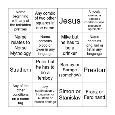 Supremely Cursed Bingo Card
