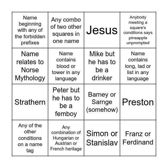 Supremely Cursed Bingo Card