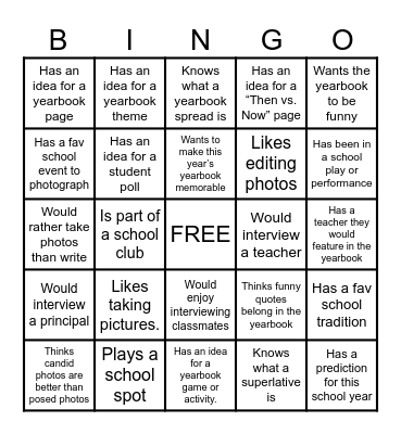 Yearbook Bingo Card
