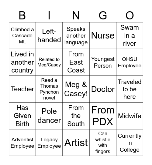 Mingle Bingo Card