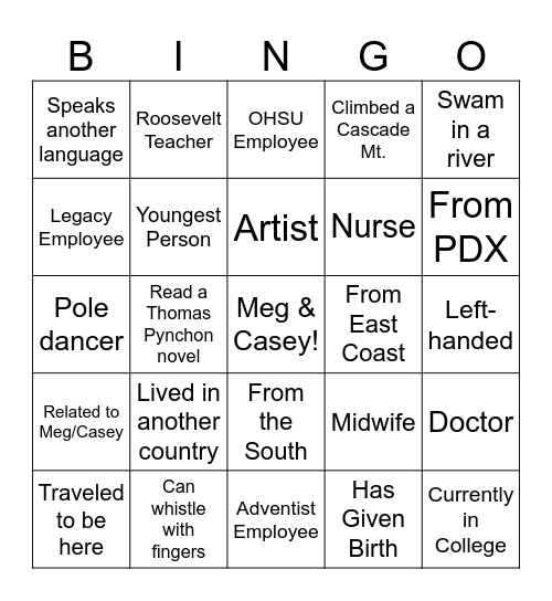 Mingle Bingo Card