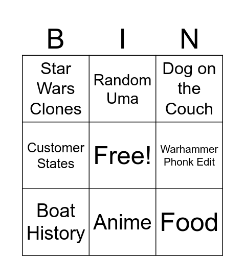 Untitled Bingo Card