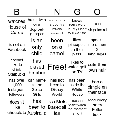 Meet Your Fellow New Hires! Bingo Card