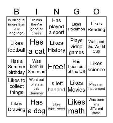 First Day of School Bingo Card