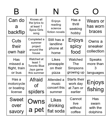 Summer Social BINGO Card