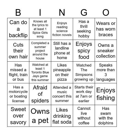 Summer Social BINGO Card