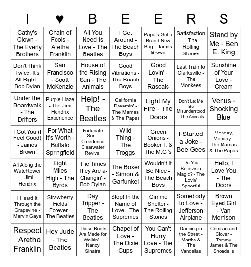 1960's BINGO Card