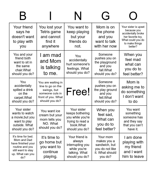 What should you do? Bingo Card