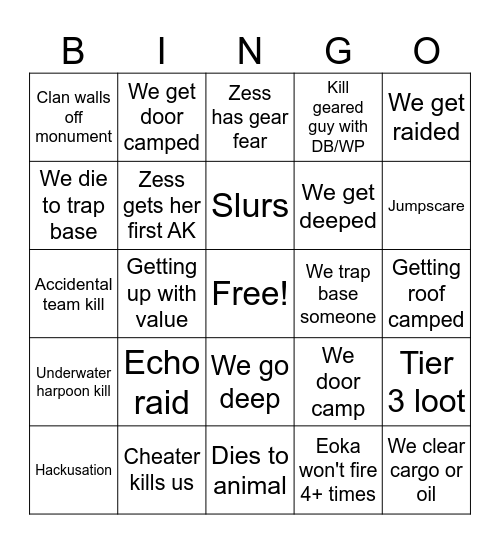 Rust Bingo #1 Bingo Card