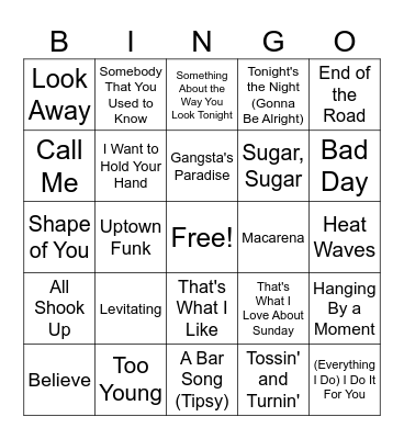 Billboard Year End #1s Bingo Card