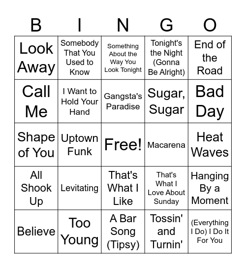Billboard Year End #1s Bingo Card