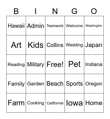 Team 1 Bingo Card