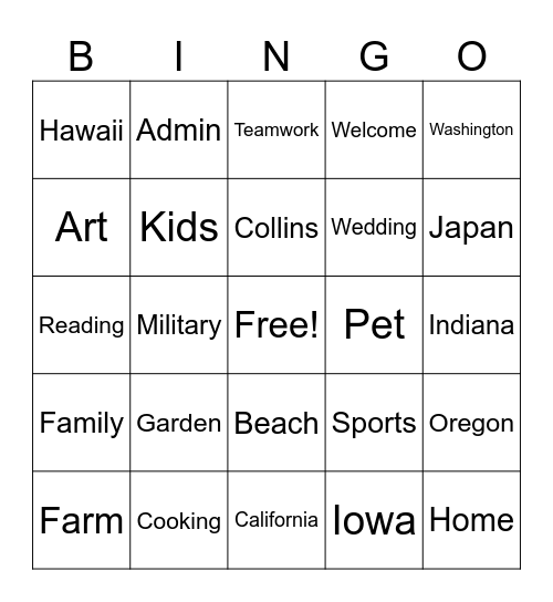 Team 1 Bingo Card
