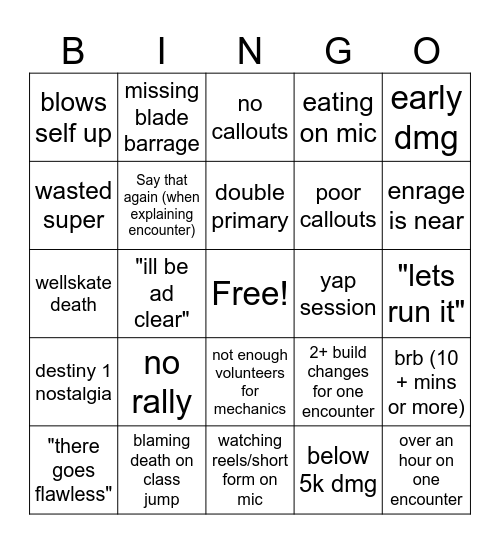 GOS Bingo Card Bingo Card