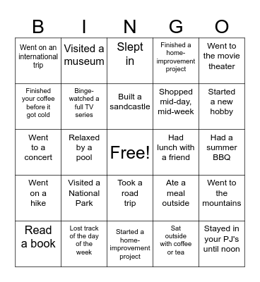 Summer Break Bingo! Bingo Card