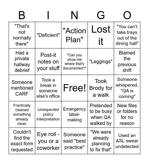 Untitled Bingo Card