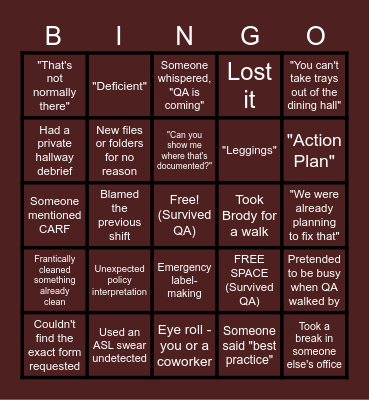 SSTC QA Bingo Card