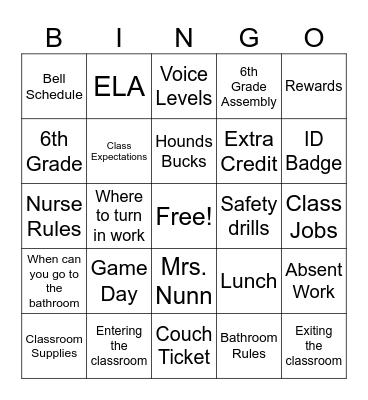 Routines and Procedures Bingo Card