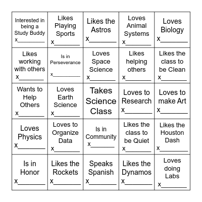 Friendship Bingo Card