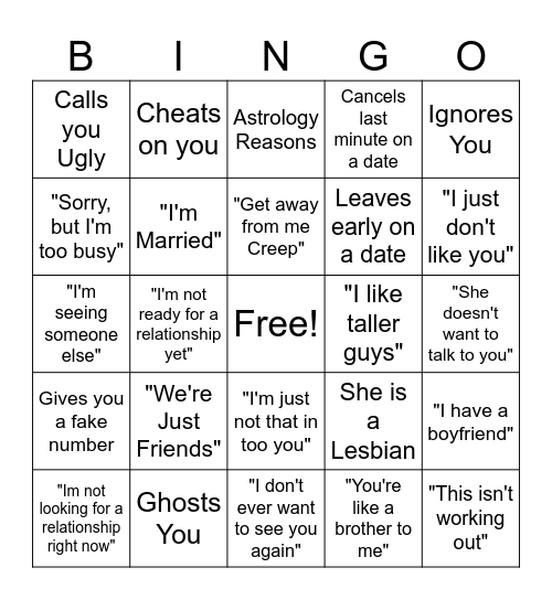 Rejection Bingo Card