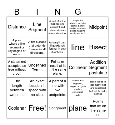 Geometry in the Plane Bingo Card