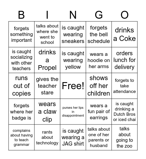 Mrs. Bentley's BOY Bingo Card