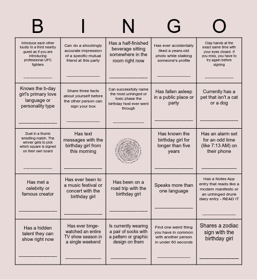 ʚ༏ɞ BIRTHDAY BINGO ʚ༏ɞ Bingo Card