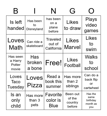 Get to know you Bingo  Find someone who... Bingo Card