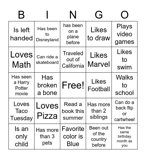 Get to know you Bingo  Find someone who... Bingo Card