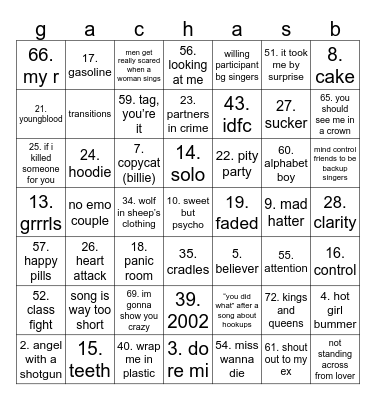gacha life singing battle bingo Card