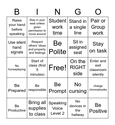 School-wide and Classroom Expectations BINGO Card